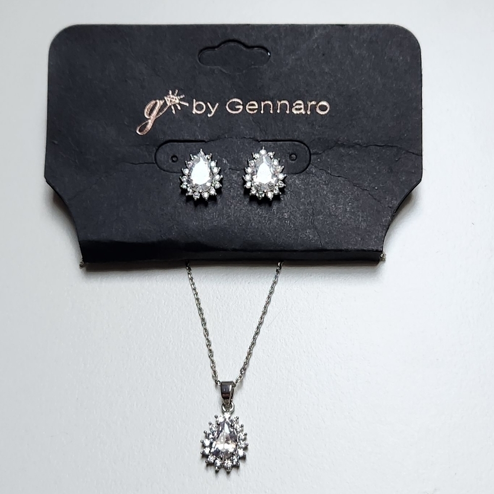 g by Gennaro Pear Shape Teardrop Faux Diamond Earrings & Necklace Set